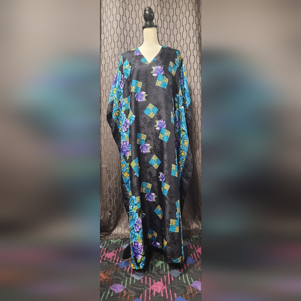 Black and Blue Floral Women's Dress Kaftan